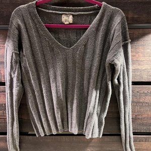 Grey Ribbed V Neck Sweater Size S